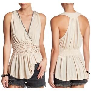 Free People Tunic Tank Top Womens Small Cream Megan Lace Embroidered Crochet